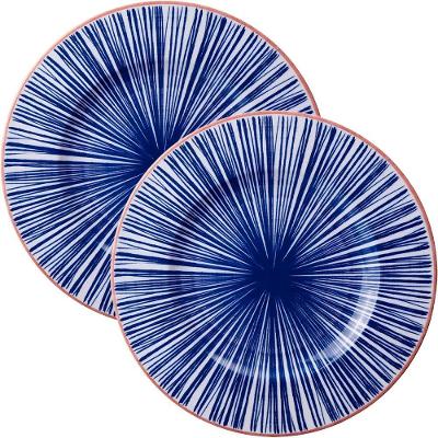 Kit Jogo de Pratos Rasos para Jantar Abstratta 10 Peças Porcelana Azul e Branco Abstrato