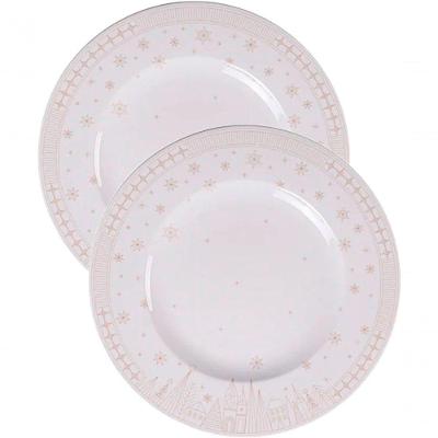 Kit Conjunto de Pratos Rasos Natal Noel 10 Peças Porcelana Branco para Jantar