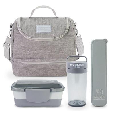 Kit Bolsa Térmica, Pote Marmita 950ml, Garrafa 430ml E Porta Talheres Joy Cinza