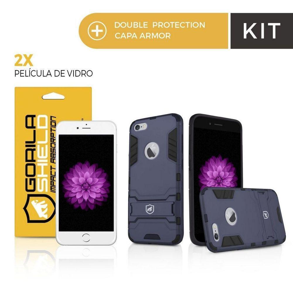 Kit Capa Case Capinha Armor E Película Vidro Dupla Iphone 6 Plus, 6S Plus - Gorila Shield - 10