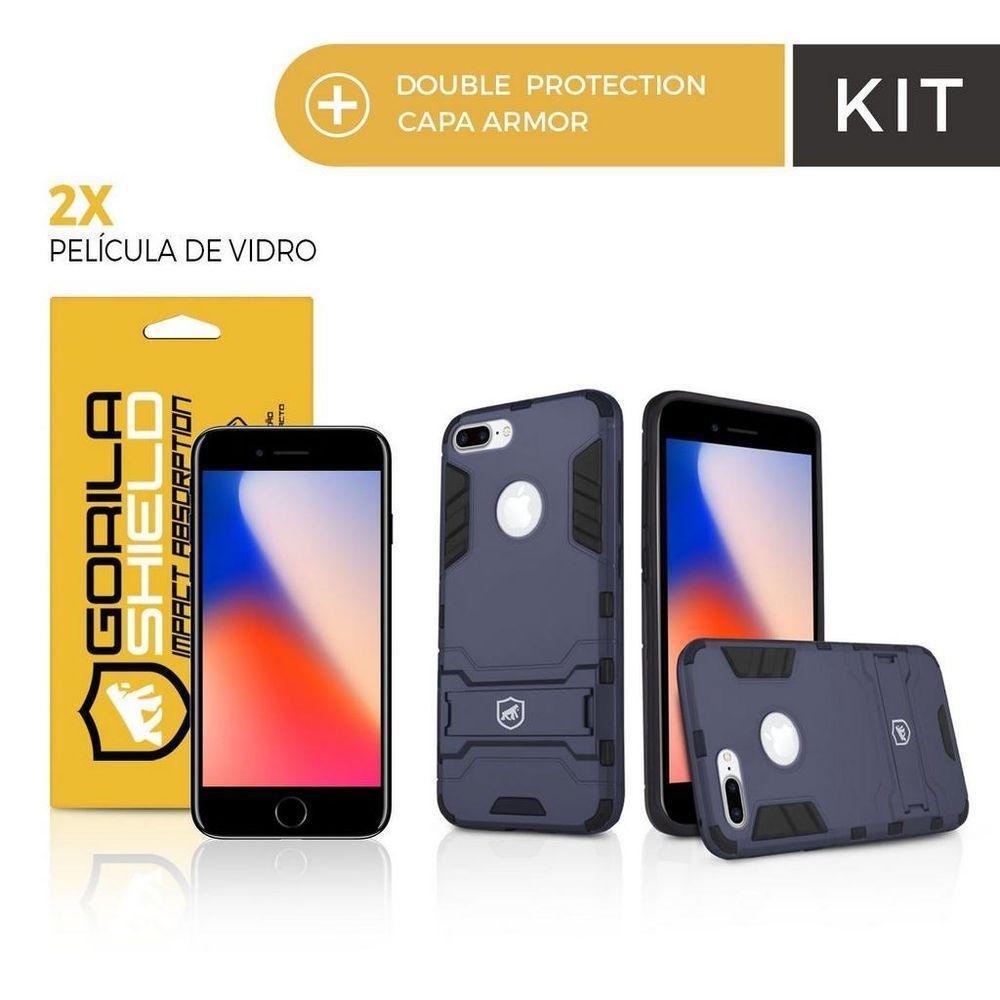 Kit Capa Case Capinha Armor E Película Vidro Dupla Para Iphone 8 Plus - Gorila Shield - 4