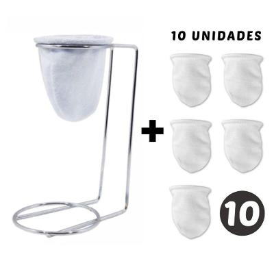 Mini Coador de Café de Pano Individual Chá Suporte Mariquinha em Algodão Metal para Dose Única