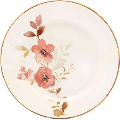 Prato Raso Chá das 5 1 Peça Cerâmica Branco com Estampa Floral
