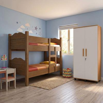 Beliche Que Vira 2 Camas com Armário Madrid Gold em MDF MDP Amendoa Off White para Quarto