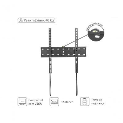 Suporte para TV Vinik ST400A Fixo para Telas de 32" a 55" com Nível de Bolha, Trava de Segurança