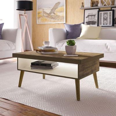 Mesa de Centro Lucca Retangular MDP MDF 91cm Pinho Off White Artely