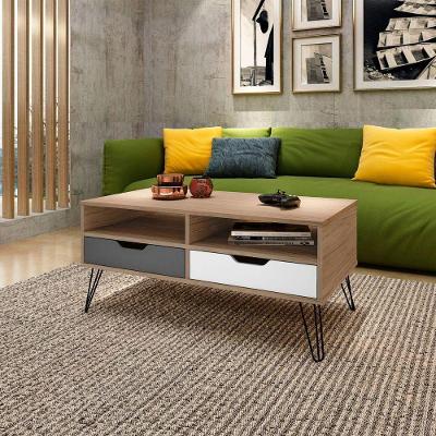 Mesa de Centro Estocolmo Retangular MDP com Pés em Aço 100cm Carvalho Branco Grafito Artely