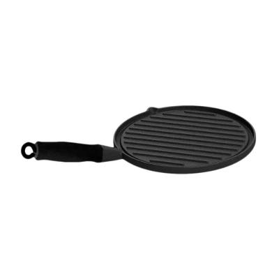 Bifeteira de Ferro Redonda Estriada 26cm 93864-LB Cabo de Silicone Preto para Fogão e Churrasqueira