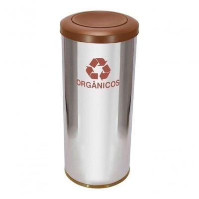 Lixeira C41m 22L Aço Inox com Tampa Meia Esfera Plástica para Uso Comercial Marrom