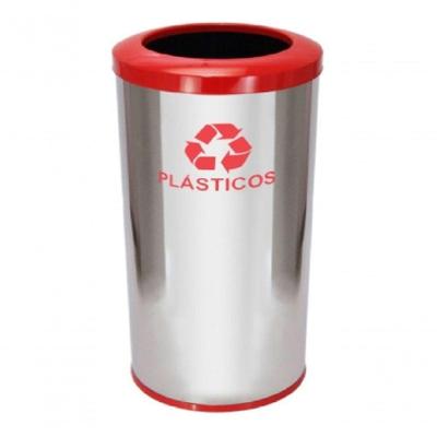 Lixeira 50L em Aço Inox 30x70cm com Aro Plástico para Coleta Seletiva de Resíduos Inox