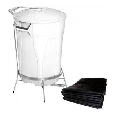 Kit Lixeira com Pedal de Aço 93L Polipropileno Branco + 100 Sacos para Lixo 100L Preto