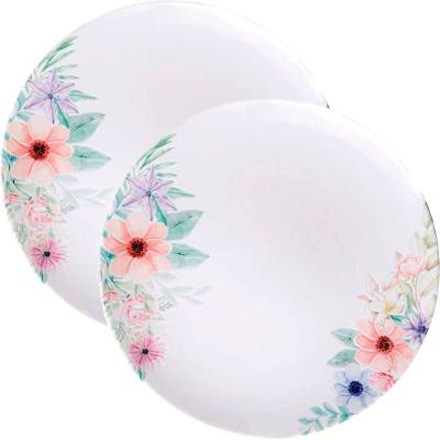 Kit Conjunto de Pratos Rasos para Jantar Floratta 12 Peças Porcelana Branco Floral