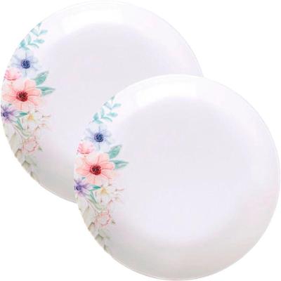 Kit Conjunto de Pratos Fundos Floratta 10 Peças Porcelana para Sopa Branco Floral