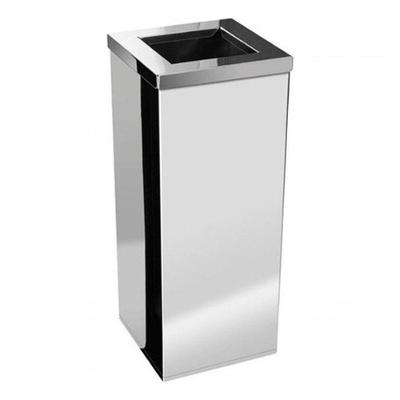 Lixeira Inox Quadrada com Aro em Inox 36L em Aço Inox Acabamento Inox