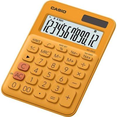 Calculadora de Mesa Casio MS20UC com Visor de 12 Dígitos e Funções de Porcentagem Laranja