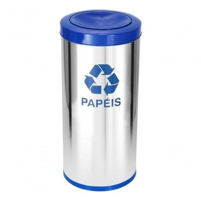 Lixeira em Aço Inox com Tampa Meia Esfera Pintada 22L para Uso Comercial Azul