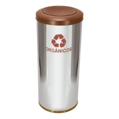 Lixeira de Aço Inox 30L com Tampa Plástica Meia Esfera Marrom