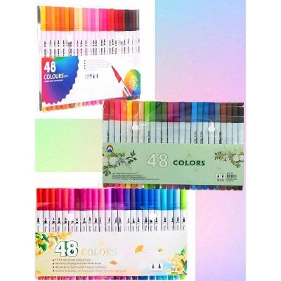 Caneta Hidrográfica Dupla Ponta OEM Dual Pen Brush Lettering Pincel Flexível 0.4 mm Kit 12 24 36 48