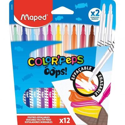 Caneta Hidrográfica Apagável Oops de Feltro com Ponta Média Cônica 3,6MM Kit 10 Cores Vibrantes