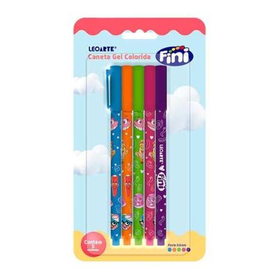 Caneta Gel Colorida Leonora Fini Ponta 0,6MM Conjunto com 5 Unidades para Estudos