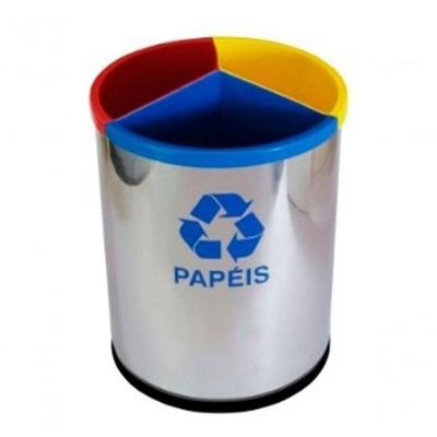 Lixeira Mix em Aço Inox com 3 Divisões 26L e 8L e Polipropileno Azul Amarelo Vermelho