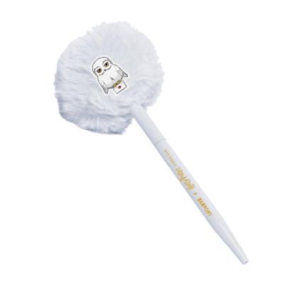 Caneta Esferográfica Leonora Pompom com Aplique Harry Potter Leoarte Ponta 1MM em Metal Branco