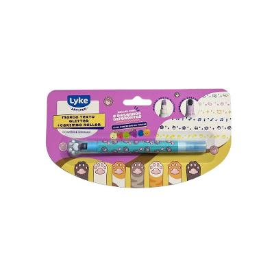 Marca Texto Lyke com Cheirinho de Frutas Glitter e Carimbo Roller Ponta Chanfrada Azul
