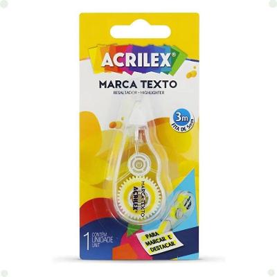 Marca Texto em Fita Acrilex 067430102 Aplicação Seca Fita 5MM 3M para Estudos Amarelo Limão
