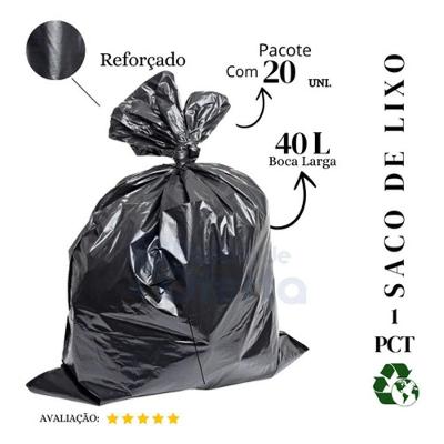 Saco de Lixo 40L Reforçado de Plástico Preto com 20 Unidades Higipack
