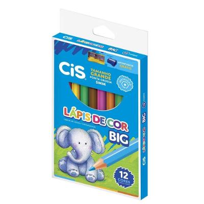 Lápis de Cor Cis Sextavado 12 Cores com Ponta Grossa 5MM e Apontador Big Cis Kit Criativo