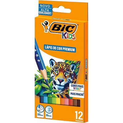 Lápis de Cor BIC Premium Kids com 12 Cores Vibrantes Corpo Sextavado em Madeira Resistente 12