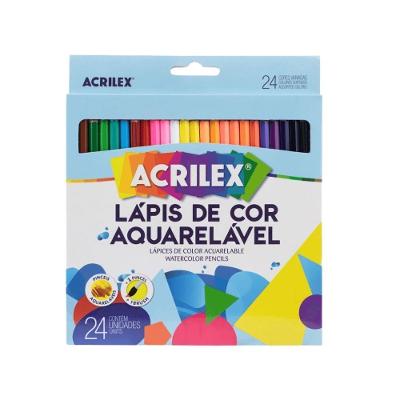 Lápis de Cor Aquarelável Acrilex 09654 com 24 Cores Vivas Corpo Sextavado com Pincel
