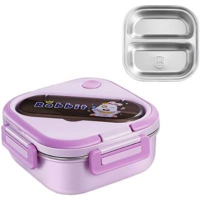 Kit Lancheira Escolar Infantil Térmica com Marmita Inox Bento Box Antivazamento com Divisórias Lilas