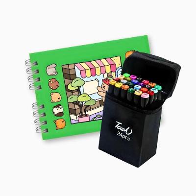 Kit Livro de Colorir Outras Marcas Capa Dura com 48 Desenhos e 24 Canetinhas Ponta Dupla Verde