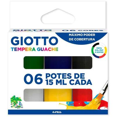 Tinta Guache Giotto 6 Cores 15ml Tinta Atóxica Secagem Rápida Conjunto 6 Tubos para Atividades