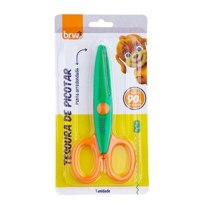 Tesoura Escolar Infantil de Picotar BRW Singular para Artesanato e Projetos Escolares Laranja, Verde
