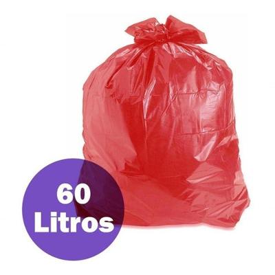Saco para Lixo Saco de Lixo Vermelho 60 Litros Coleta Seletiva em Polietileno Reciclado 60L 59 X 70