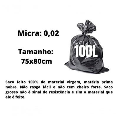 Saco para Lixo Saco de Lixo Light 100L Micra 0,20 Super Resistente Preto 20 Unidades Higipack