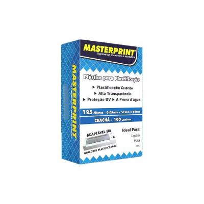 Plástico para Plastificação Masterprint 125 MICRAS 59MM X 86MM Crachá Pacote com 100 Lâminas