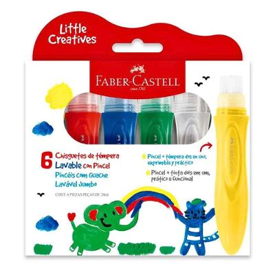 Pincéis com Guache Lavável Jumbo Faber-Castell 6 Cores Modelo Infantil com 6 Peças de 24ml