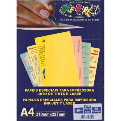 Papel A4 Off Paper Plus 120G-M² 210X297MM Bloco com 20 Folhas Amarelo Neon