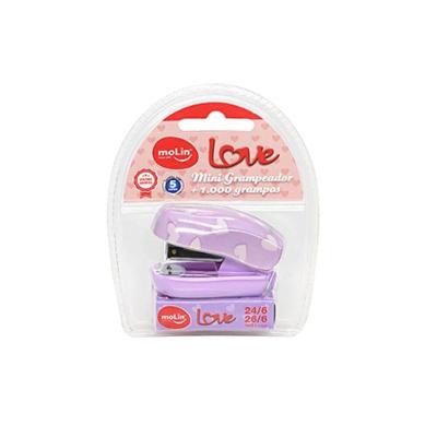 Mini Grampeador Molin do Brasil Love com Apoio Plástico, Estrutura Metálica, Base 6 cm e 1000