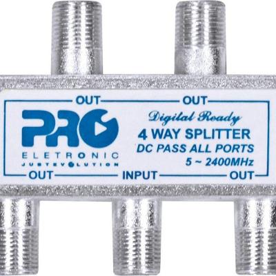Divisor de Sinal de TV Proeletronic PQDV2024B para TV 1 Entrada 4 Saídas 5-2400 MHZ 75 OHMS Prata