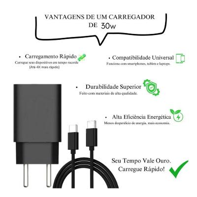 Carregador de Parede USB-C MDM Compatível com Celulares Type-C Carregamento Rápido Turbo Preto