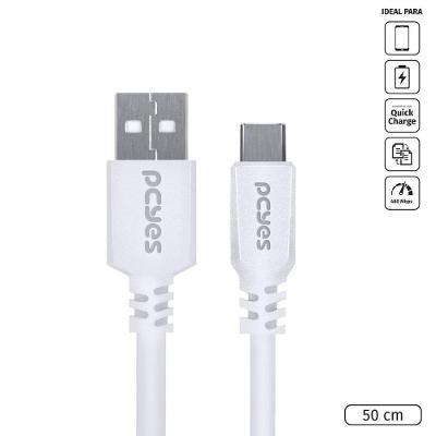 Cabo USB Pcyes Cabo Celular Usb a 2.0 Usb Tipo C 50cm Branco para Carga e Dados 480MBPS 5V 3A 0,5M