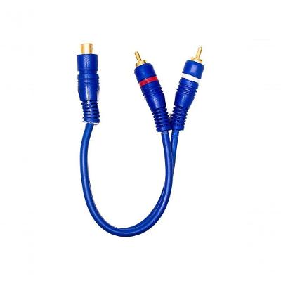 Cabo de Áudio RCA NWT Y 1 RCA Fêmea + 2 RCA Macho Gold Azul para Conexão de Som com Conectores