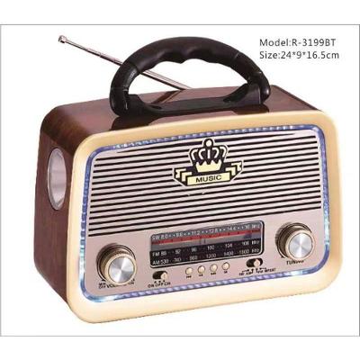 Rádio Retrô Bluetooth OEM AD-3199 com Lanterna USB Microsd Auxiliar Bivolt Madeira Escura