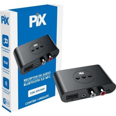Receptor de Áudio Bluetooth Pix 5.0 NFC para Som com Até 2 Dispositivos Simultâneos Preto