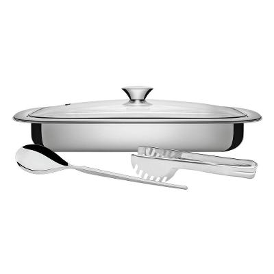 Kit para Assar e Servir Cosmos em Aço Inox com Tampa de Vidro Inox Tramontina
