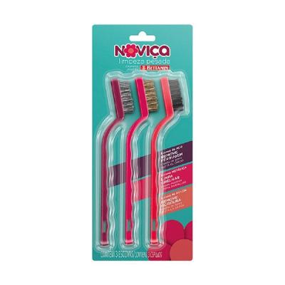 Kit de Escovas para Limpeza Pesada Noviça com 3 Tipos de Cerdas para Remoção Rosa Bettanin